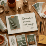 décoration murale vert sauge échantillons sur table