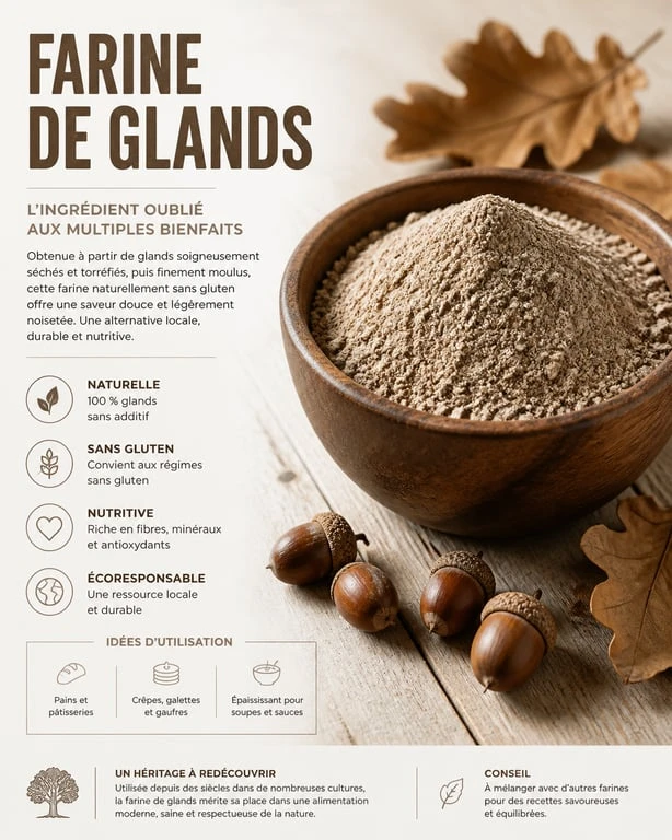Farine de glands de chêne prête à être utilisée pour des recettes culinaires