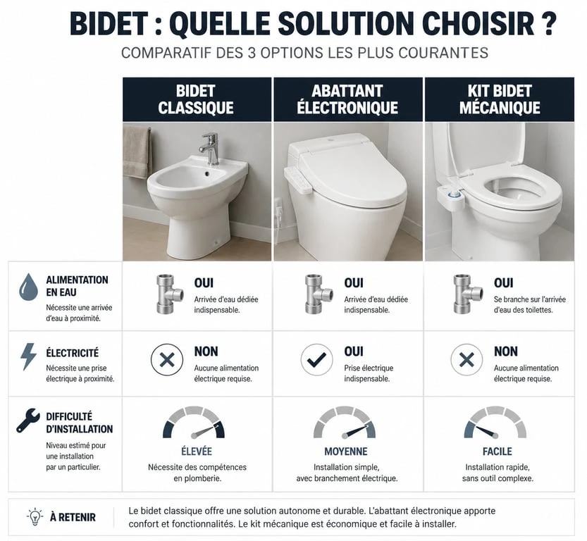 Comparatif bidet traditionnel, abattant électronique et kit bidet mécanique pour choisir son bidet toilet bidet