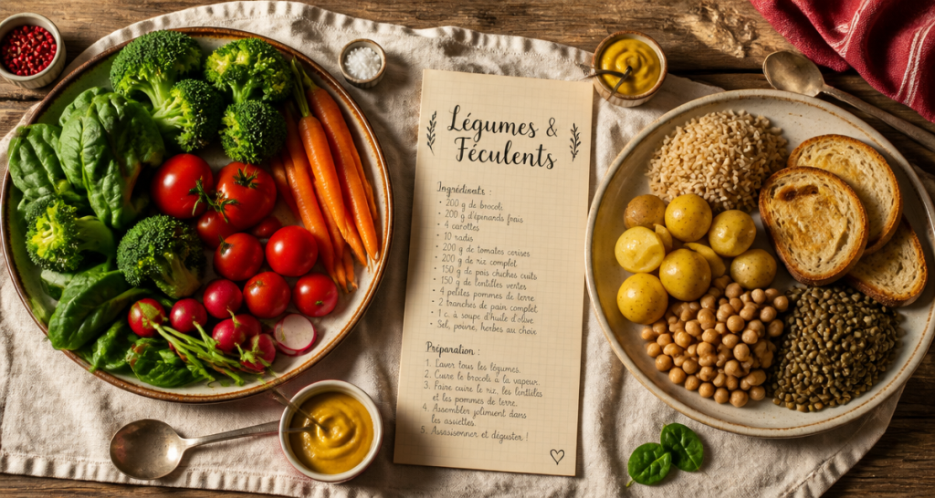 liste des legumes et feculents en assiettes