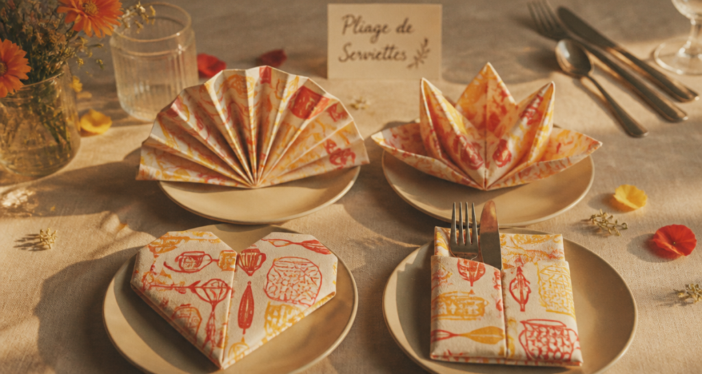 pliage serviettes papier facile gratuit sur table élégante