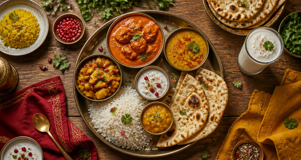 repas indien thali varié sur table conviviale