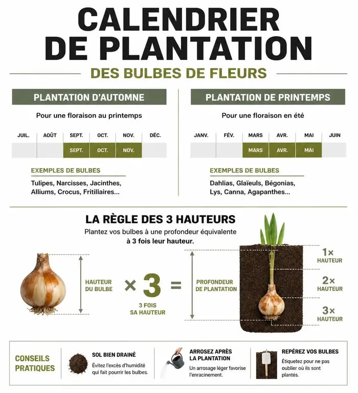 Calendrier et guide de profondeur pour planter des bulbes de fleurs au jardin