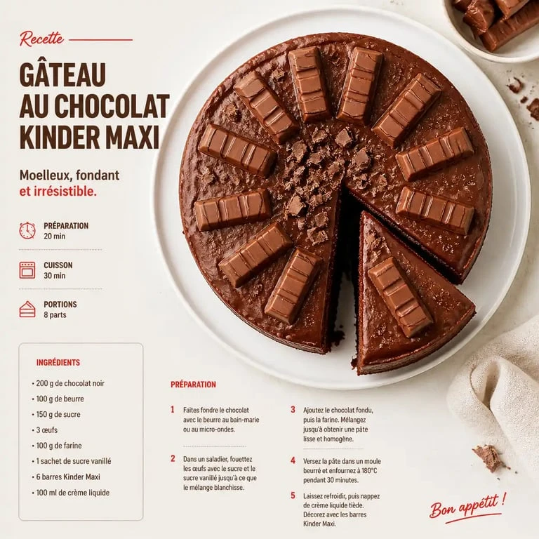 Gâteau Kinder Maxi moelleux et gourmand sur une assiette