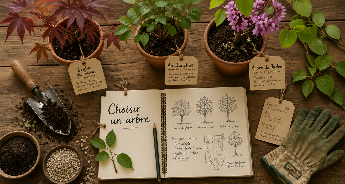 arbres pour petit jardin sur table de jardinage