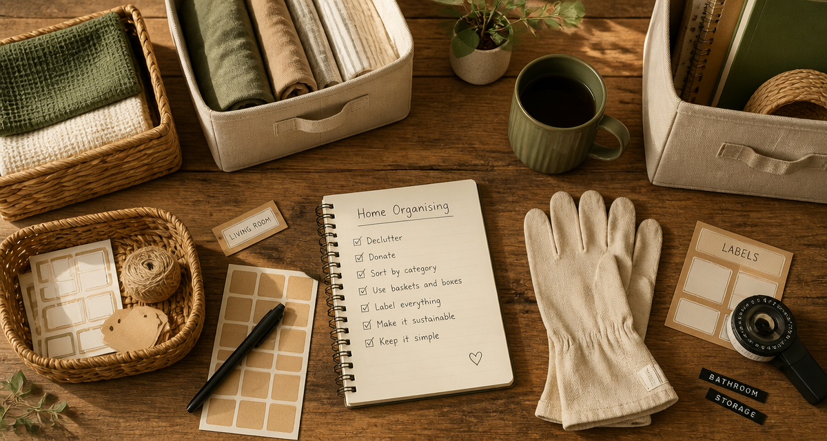 aide rangement maison paniers et boîtes sur plan de travail
