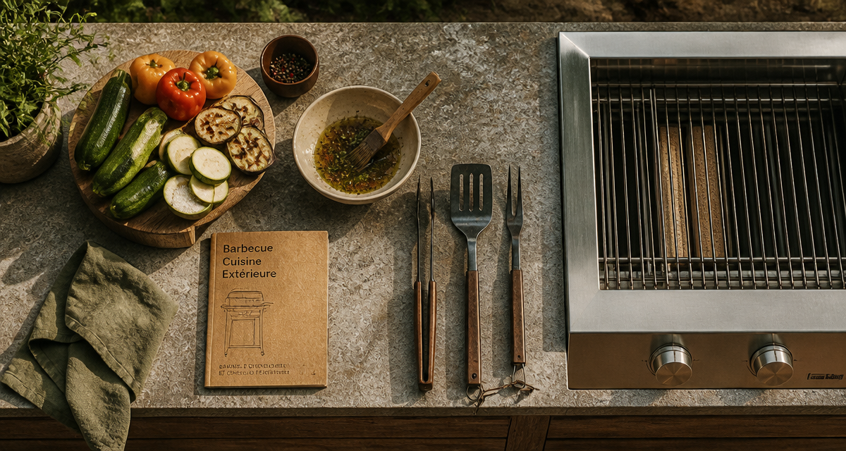 barbecue cuisine extérieure pierre inox ustensiles