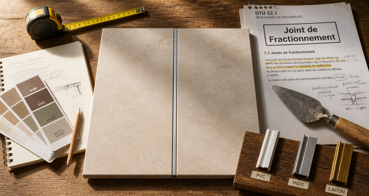 Carrelage joint de fractionnement sur plan de travail