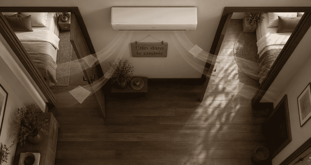 clim dans couloir pour refroidir les chambres, vue couloir moderne