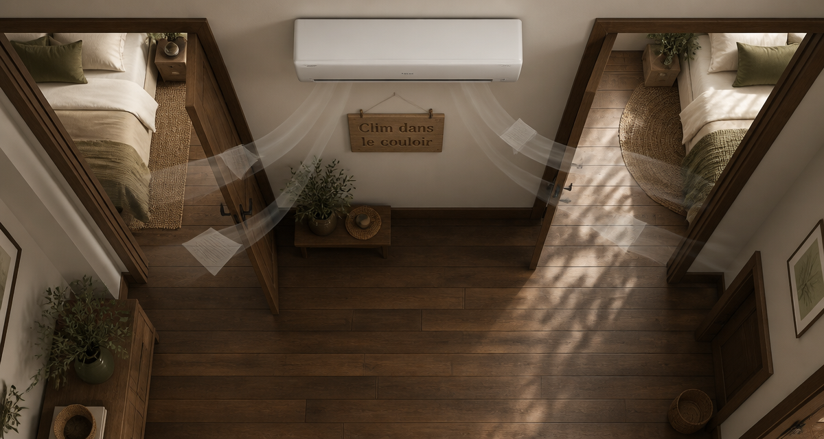 clim dans couloir pour refroidir les chambres, vue couloir moderne