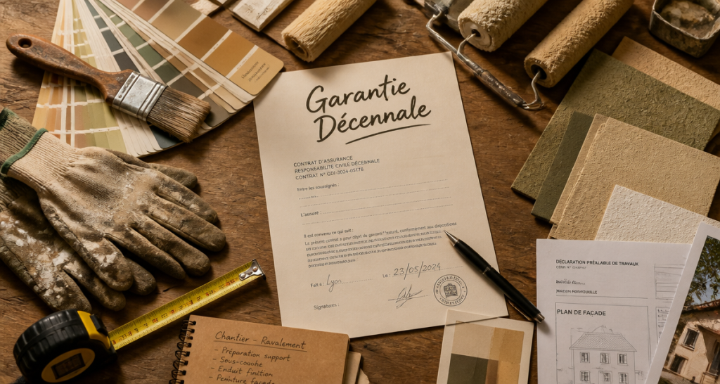décennale peinture contrat et outils sur table