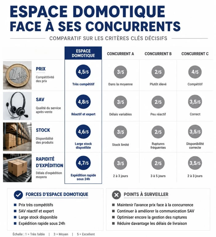 Comparatif Espace Domotique vs concurrents pour vos achats domotique
