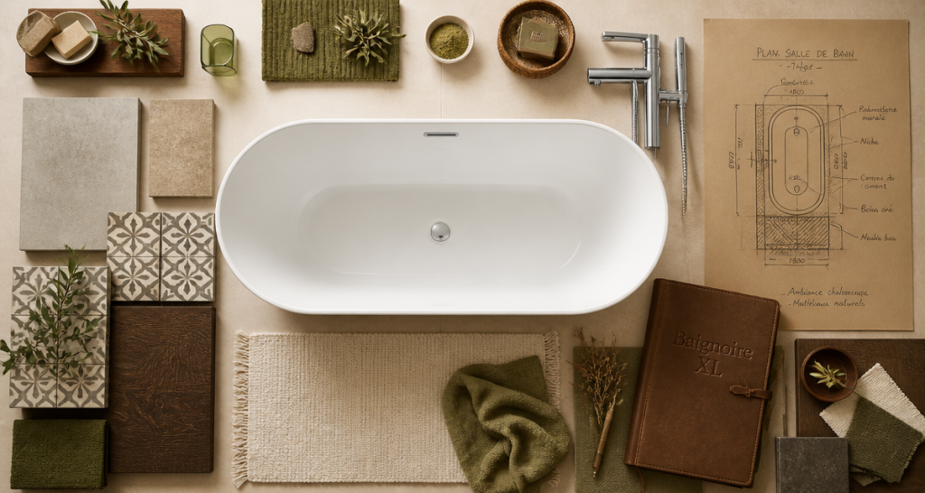 grande baignoire blanche 190 cm vue du dessus
