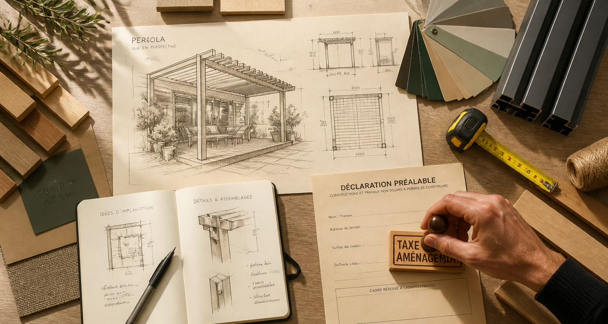 taxe pergola plans sur bureau architecte