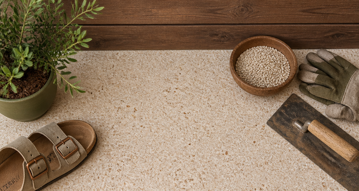 terrasse en résine avantage et inconvénient vue flat-lay