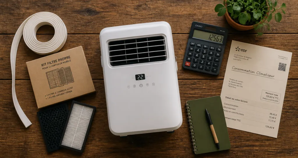 Consommation climatiseur mobile sur bureau avec facture