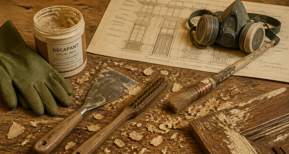 decaper facade peinture outils anciens sur etabli