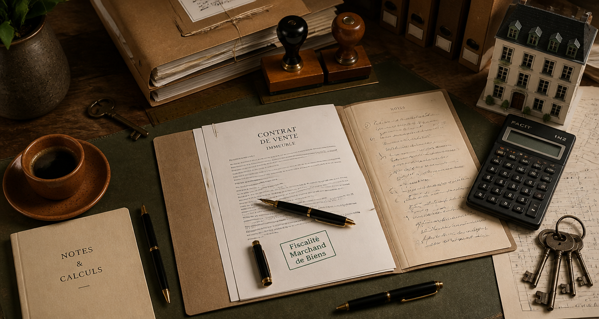 marchand de bien fiscalité documents et bureau