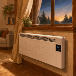 Meilleur radiateur electrique : radiateur moderne sous fenêtre, thermostat et programmation