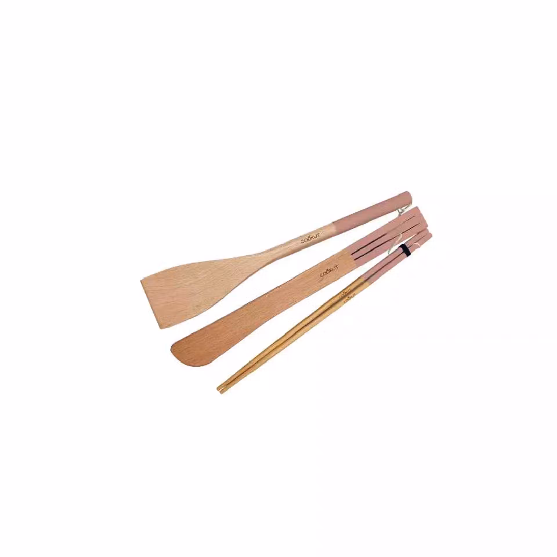 Lot ustensiles bois pour poêles et wok guimauve