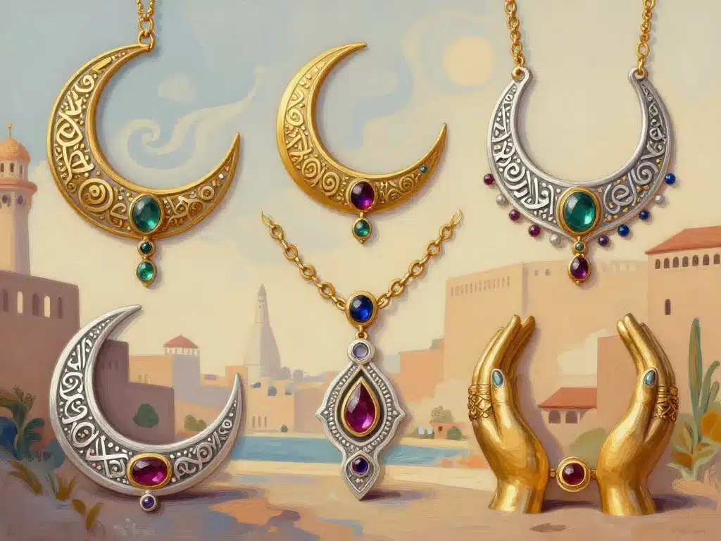 illustration bijoux arabe avec symboles et calligraphie