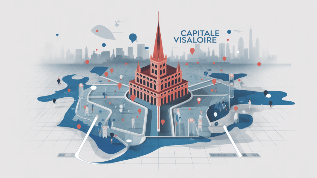Illustration concept capitale en Visaloire sur carte stylisée