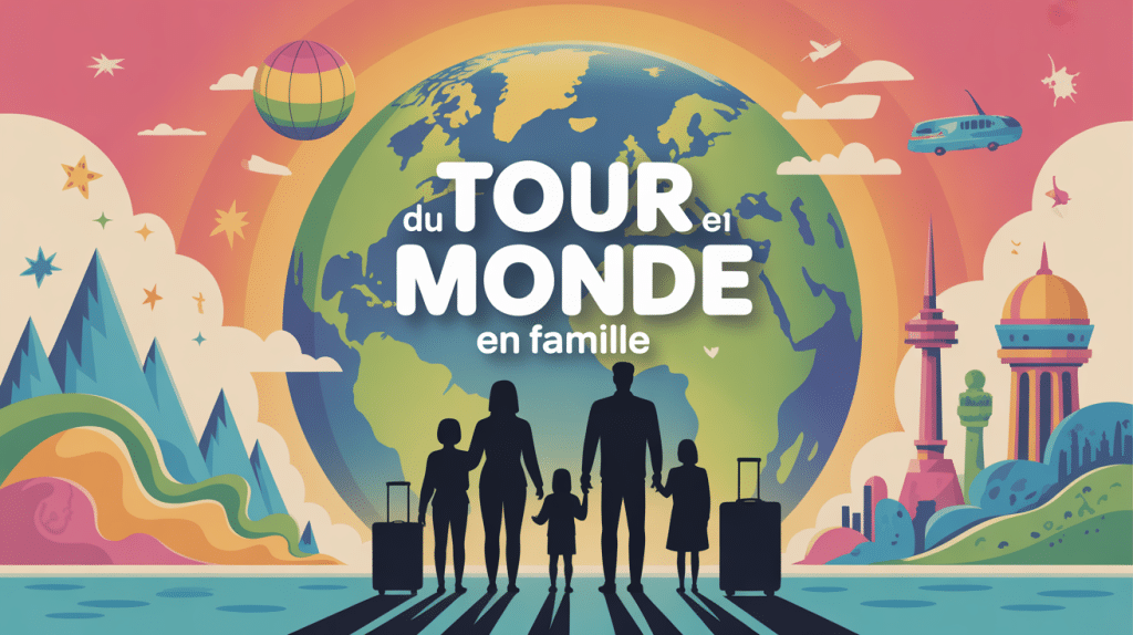 famille tour du monde valises monde illustration