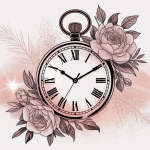 tatouage horloge femme entourée de fleurs et papillons