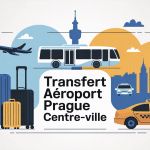 illustration transfert aeroport prague au centre ville valise navette bus taxi