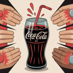 Crise de goutte et coca-cola, illustration d'un verre de soda et cristaux d'acide urique