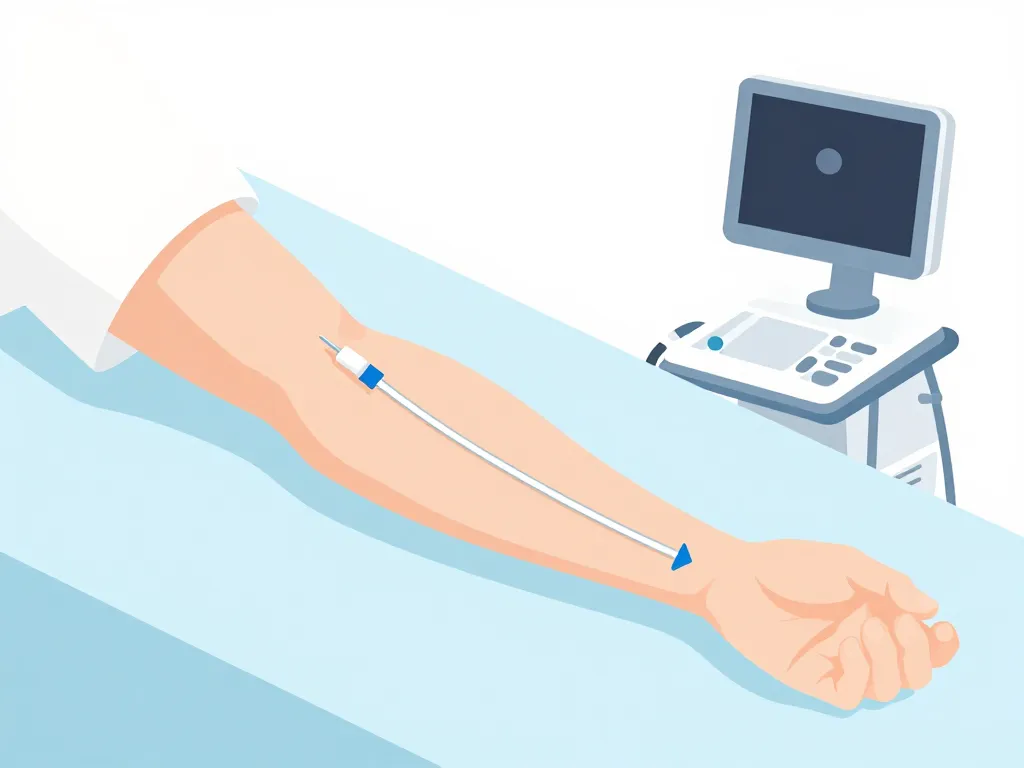 Schéma procédure pose PICC catheter bras