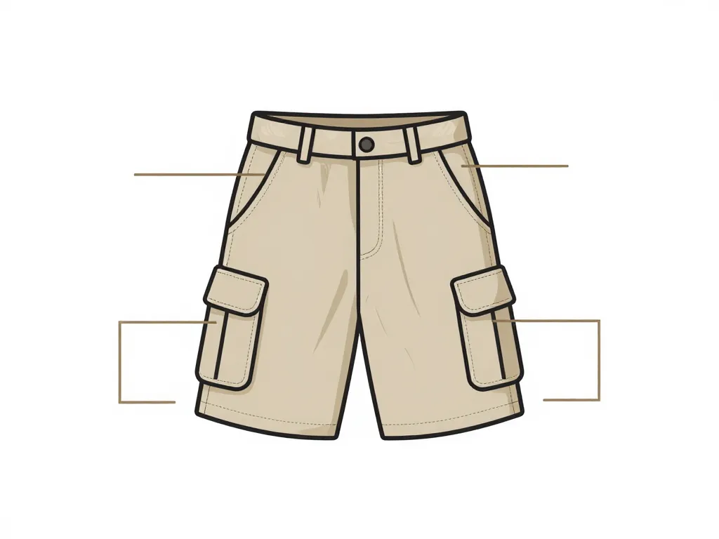 Diagramme conceptuel short cargo poches coupe matières