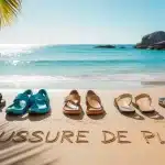 chaussur plage alignées sur sable