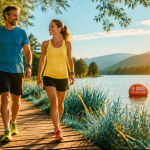 6000 pas par jour couple marche lac