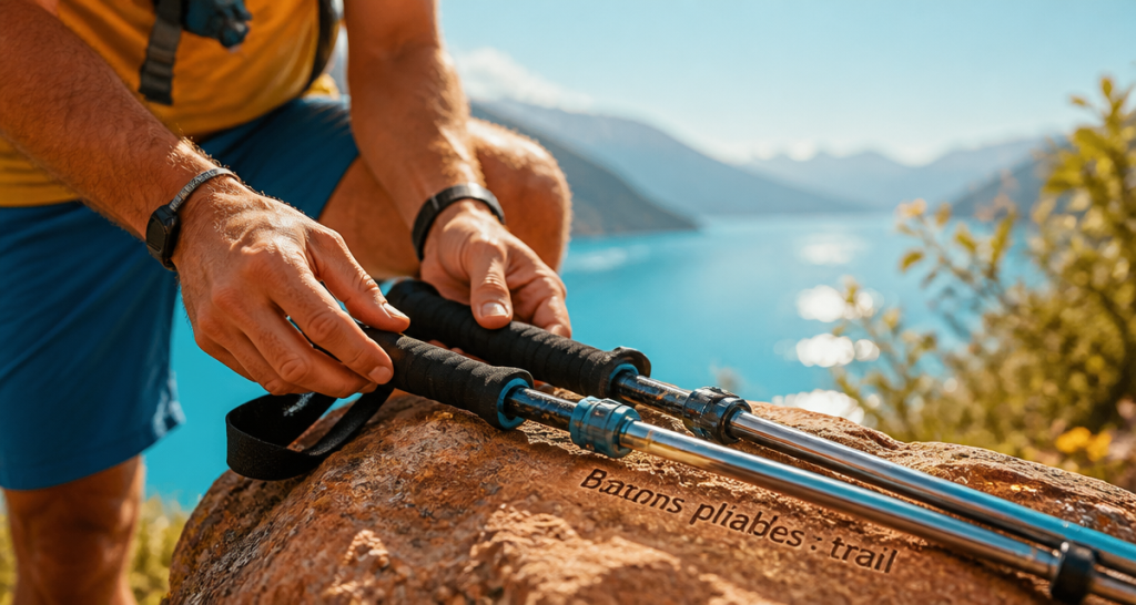 batons de trail pliables ajustés sur sentier montagne