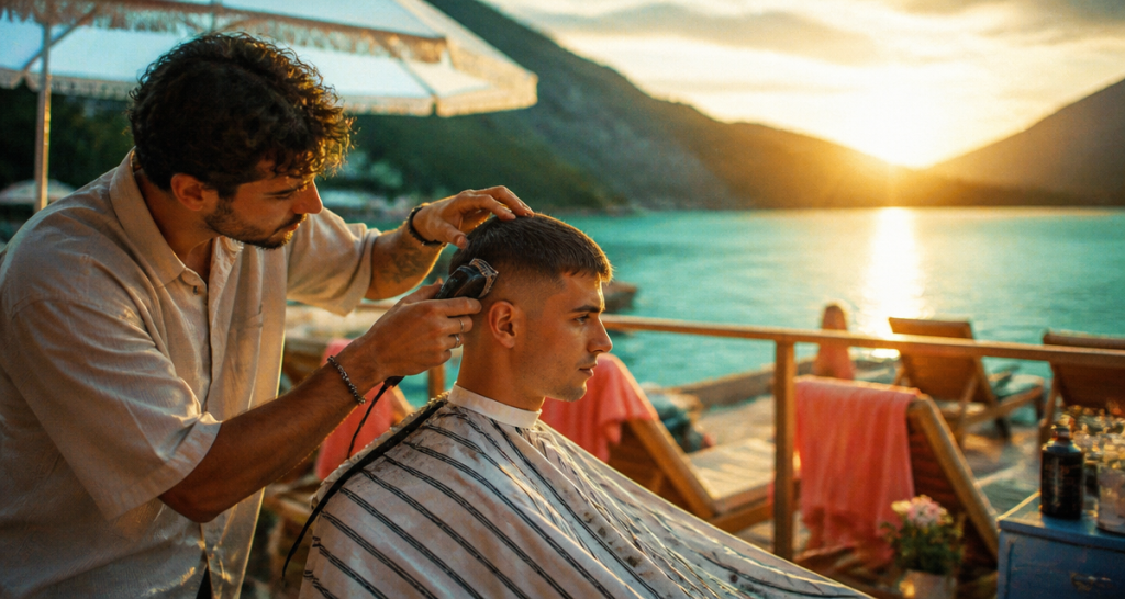 degrade court homme coucher soleil terrasse
