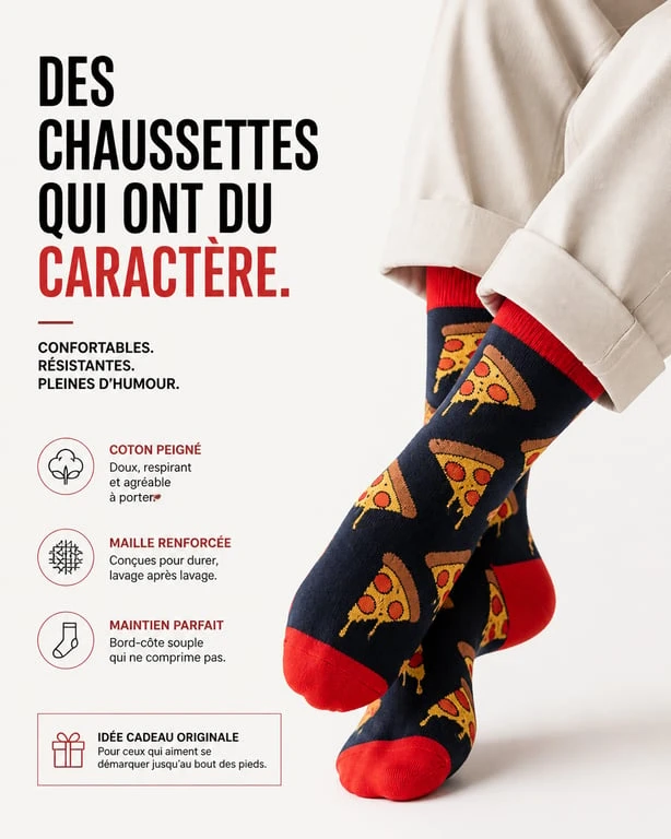 Paire de chaussettes drôles avec motifs originaux portées pour un style décontracté et fantaisie