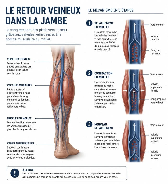 Schéma explicatif du retour veineux et de la circulation sanguine pour améliorer la circulation sanguine