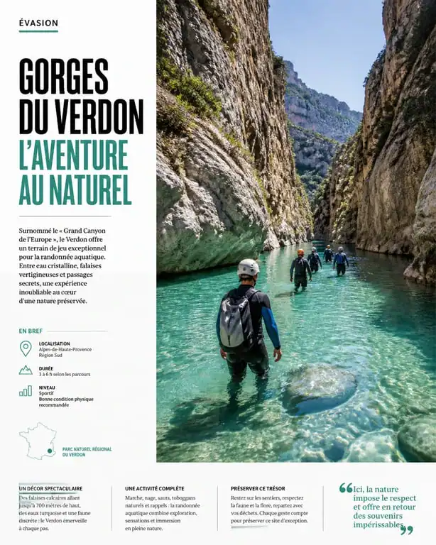 Randonnée aquatique dans les Gorges du Verdon, exploration du lit de la rivière en combinaison.