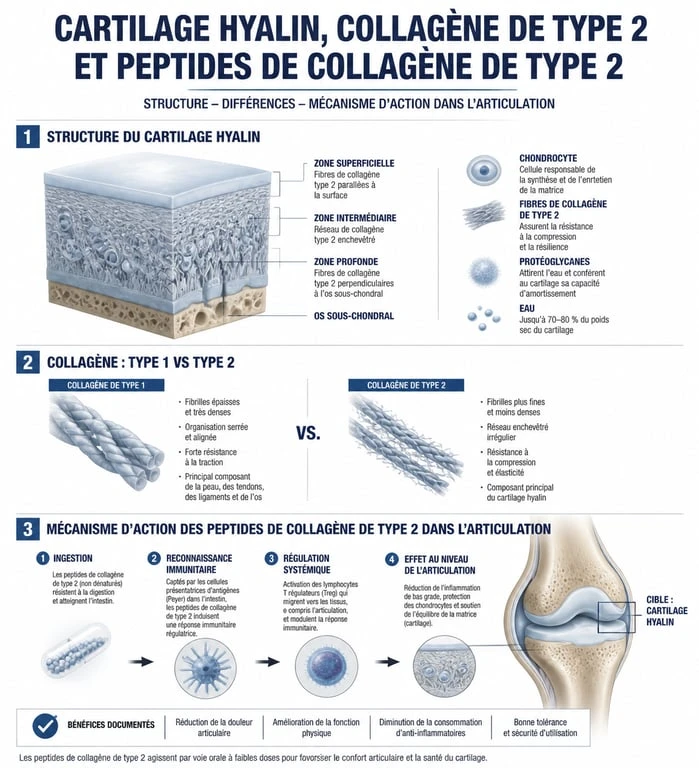 Infographie explicative sur le collagène de type 2 et ses bienfaits pour la santé articulaire