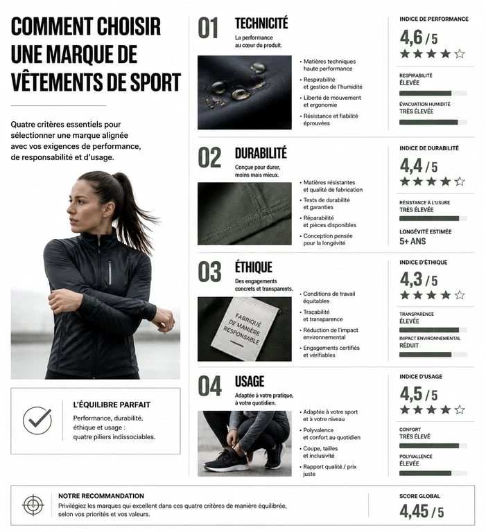 Infographie comparative des critères de choix pour une marque de vêtements de sport