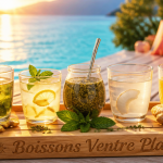 boisson pour perdre du ventre sur un plateau au bord d’un lac
