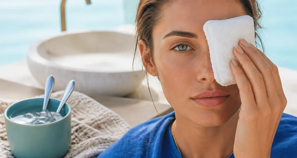 Comment cacher ses cernes sans maquillage : compresse froide sur le contour des yeux