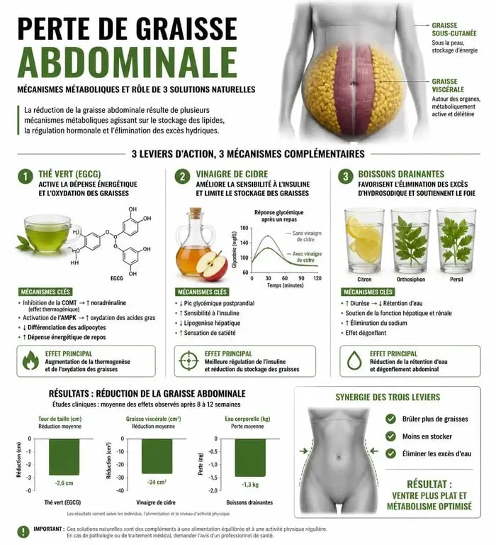 Infographie sur les bienfaits des boissons pour perdre du ventre et réduire la graisse abdominale