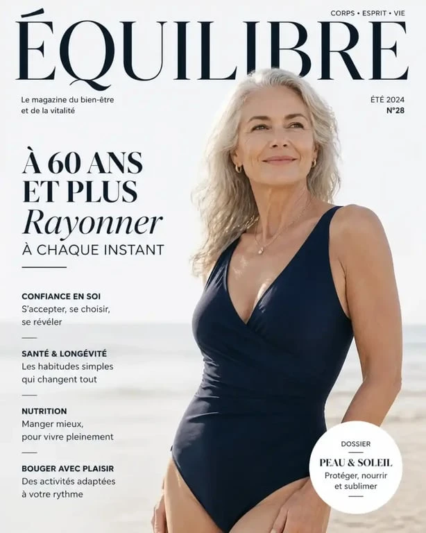 Femme senior élégante portant un maillot de bain adapté et confortable sur une plage