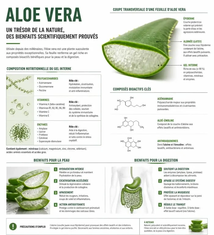 Infographie des bienfaits de l'aloe vera sur la santé et la peau