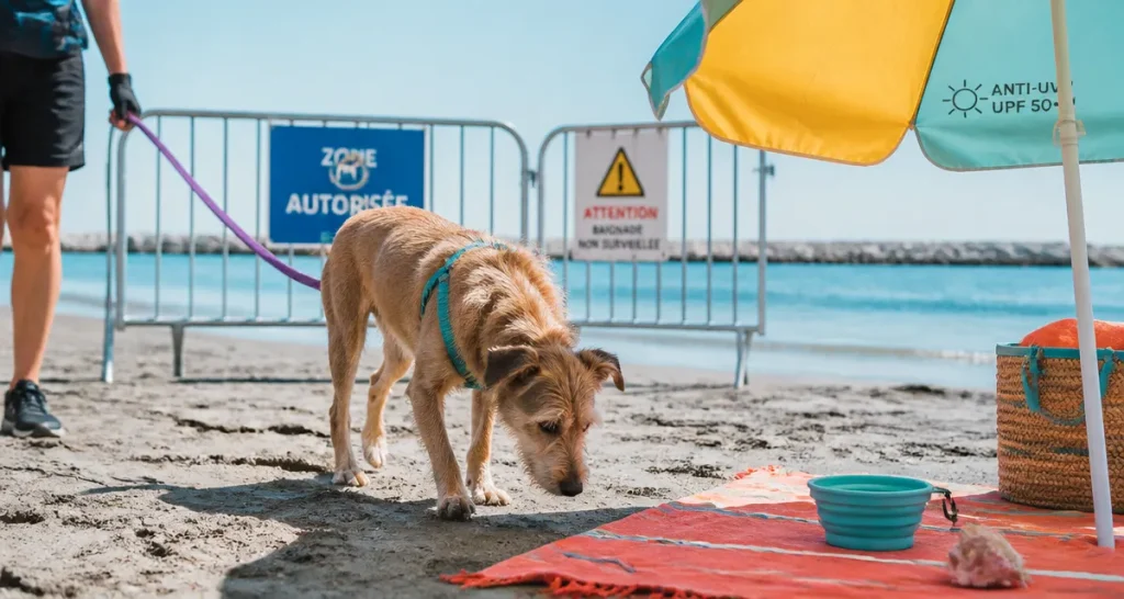 Plage autorisée aux chiens : chien sur sable