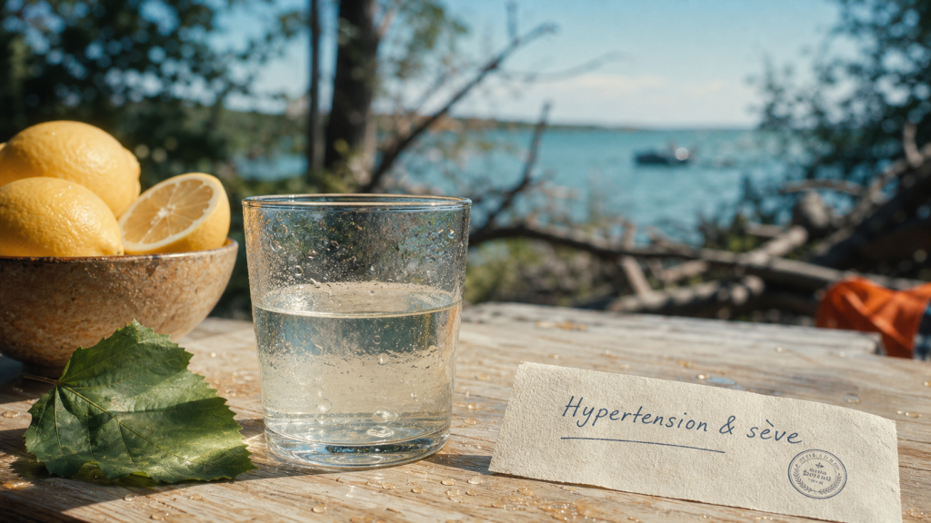 Verre de seve de bouleau et hypertension sur table