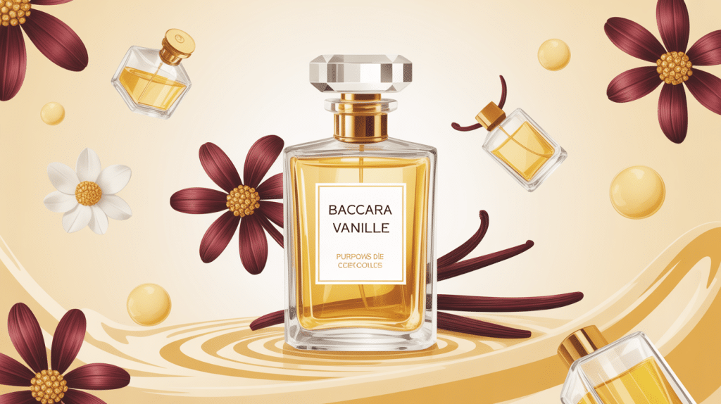 Visuel baccara vanille avec flacon luxe et gousse