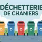 Vue générale déchetterie Chaniers avec usagers tri bennes organisees